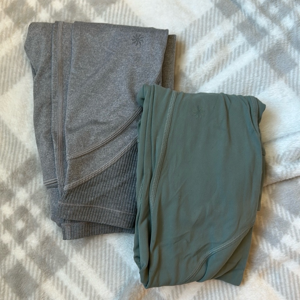 Athleta Girl Leggings x2 Green and Grey both L/12